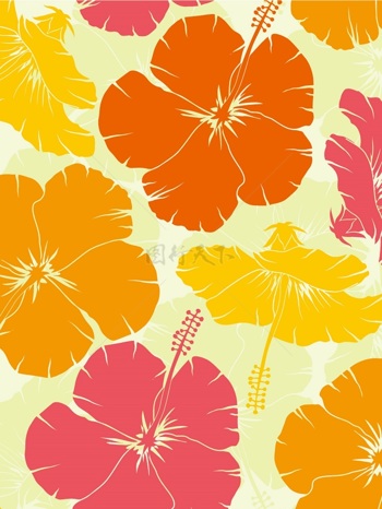 传统 欧式俄式花卉底图底纹  图案背景贴图 浅底红橙黄大花