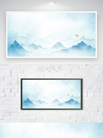 中式国画山水墨画客厅山水背景