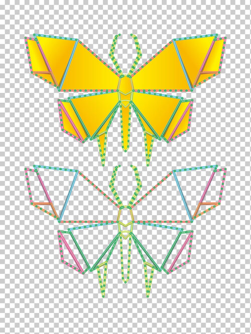 创意折纸彩色动物蝴蝶霓虹灯招牌矢量图