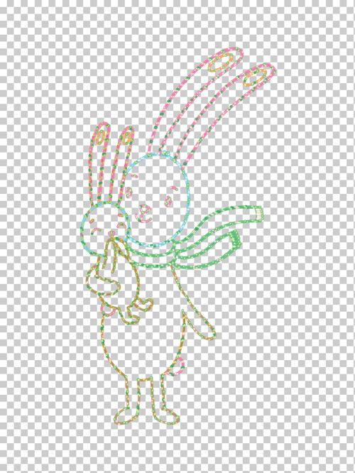 手绘卡通动物兔妈妈抱小兔霓虹灯招牌矢量图插画素材