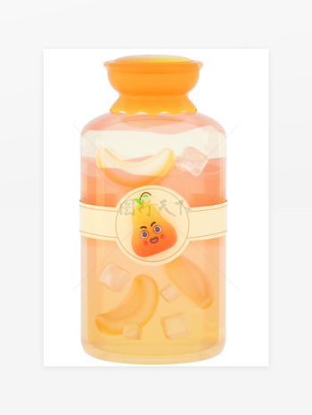 3D立体卡通水果饮料玻璃瓶雪梨果汁