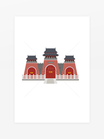 中式手绘城楼元素