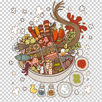 手绘卡通九宫格火锅串串章鱼面条可爱贴纸美食