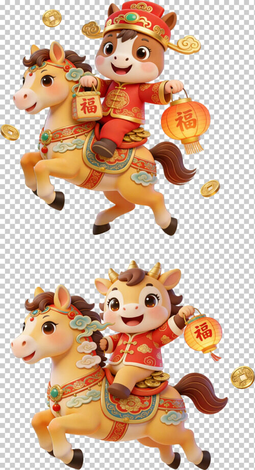马年大吉卡通生肖骑马送财创意装饰图案