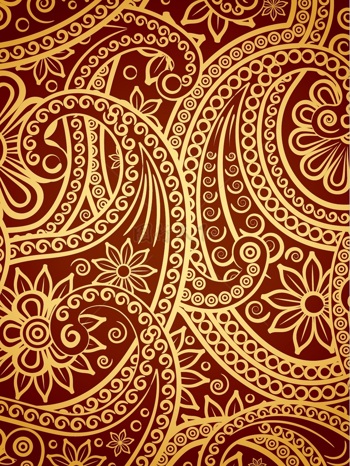 传统 欧式俄式花卉底图底纹  图案背景贴图 红底金色鱿鱼纹