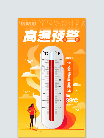 夏日高温预警注意防暑降温宣传海报