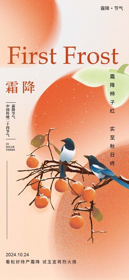 中国传统节气霜降宣传手绘创意海报