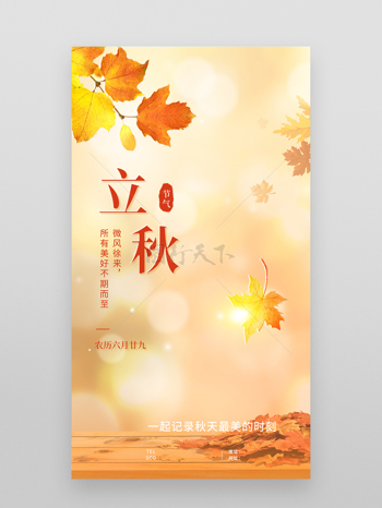 唯美黄色文艺立秋传统节气海报